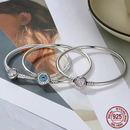Bracelet jonc en chaîne serpent en argent sterling avec pavé de zircones cubiques