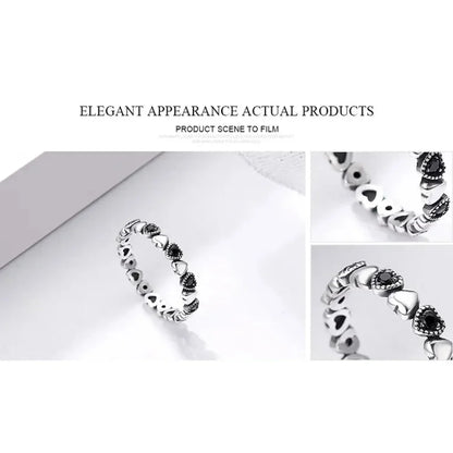 Bague en argent sterling 925 avec étoiles et cœurs