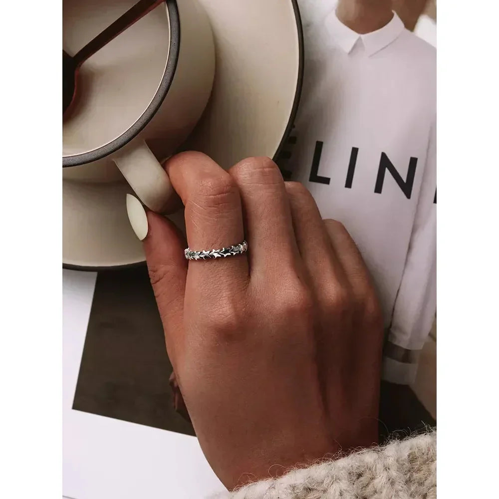 Bague en argent sterling 925 avec étoiles et cœurs