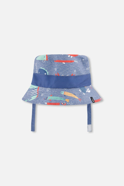 Chapeau de plage en polyester recyclé à imprimé animaux marins bleu
