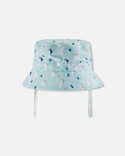 Chapeau de plage bleu imprimé hippocampe