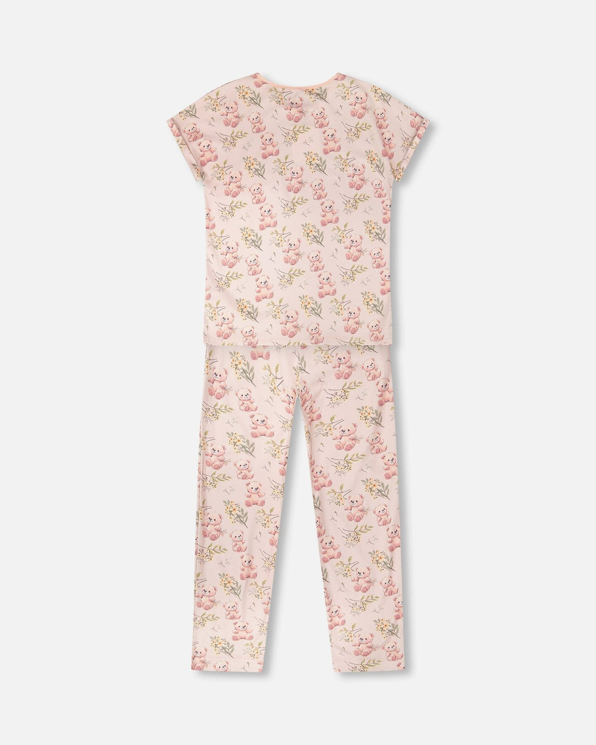 Ensemble de pyjama deux pièces en coton biologique pour femme - Imprimé ours rose pâle