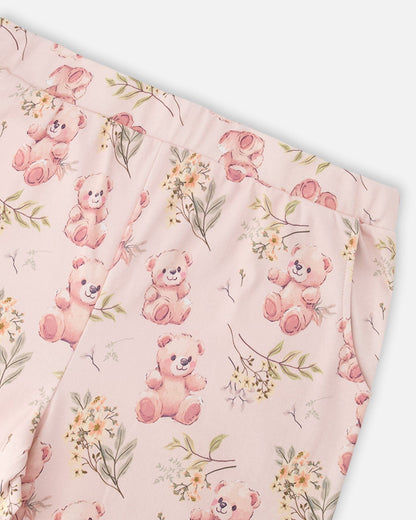 Ensemble de pyjama deux pièces en coton biologique pour femme - Imprimé ours rose pâle
