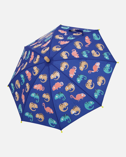 Parapluie changeant de couleur imprimé caméléon bleu