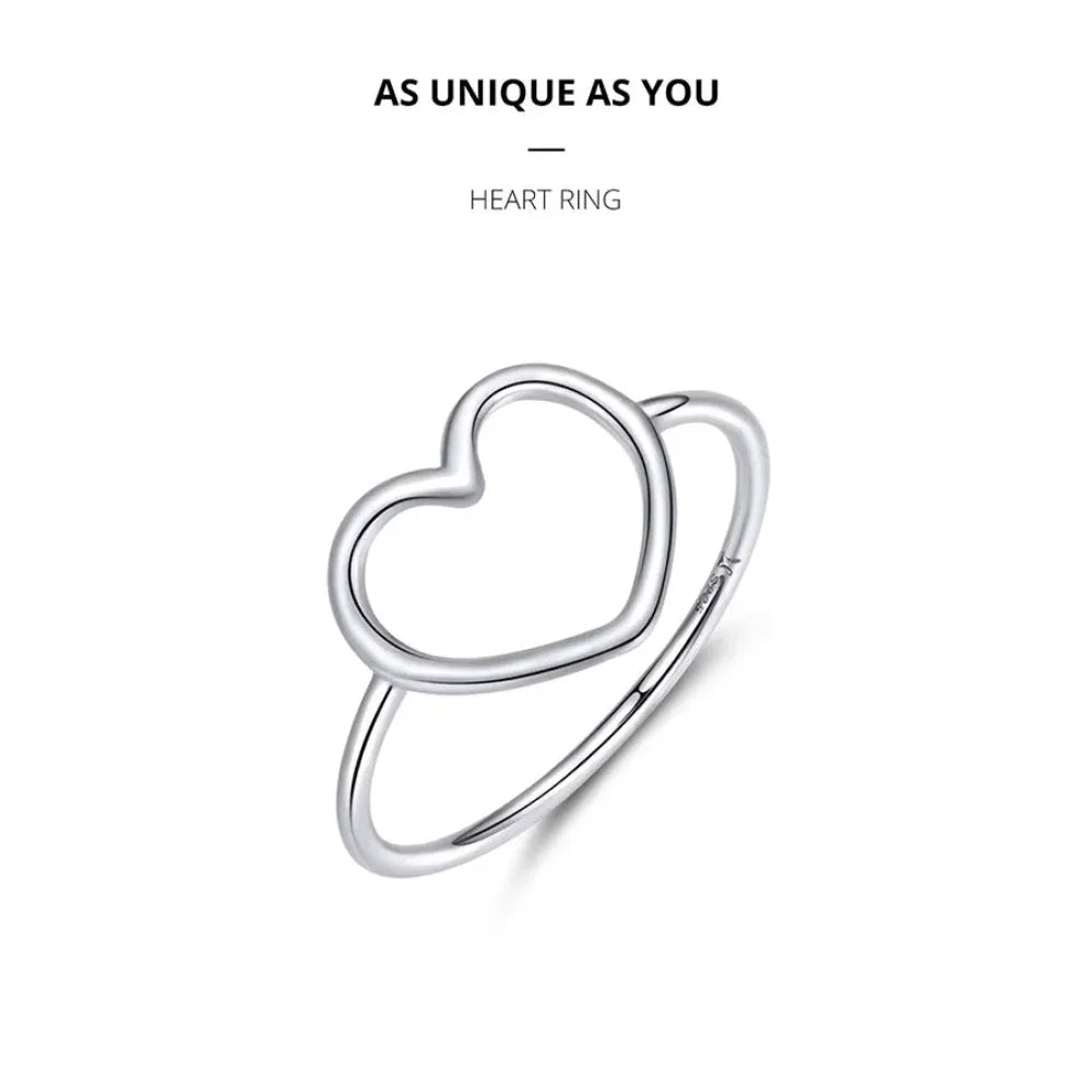 Bague minimale en argent sterling 925 en forme de cœur
