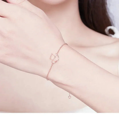 Bracelet Chaîne Cœur Chat en Argent Sterling 925