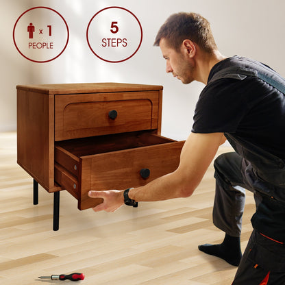 Savana Two Drawers Solid Wood Nightstand