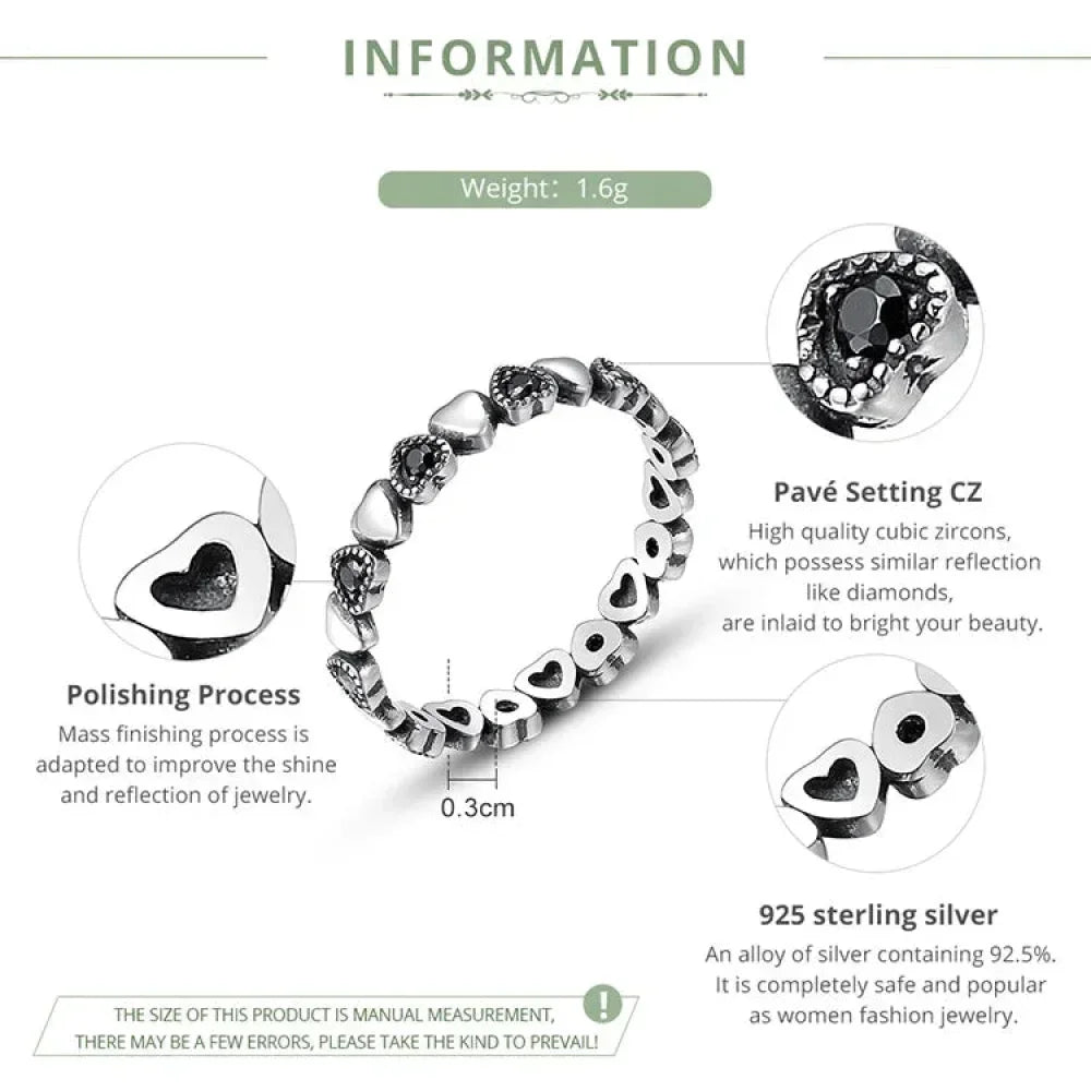 Bague en argent sterling 925 avec étoiles et cœurs