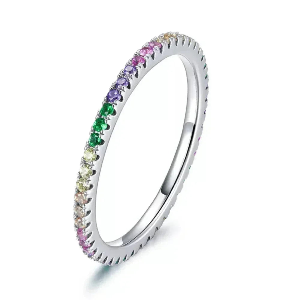 Bague Bande Arc-en-ciel en Argent Sterling 925 avec Zircones Cubiques