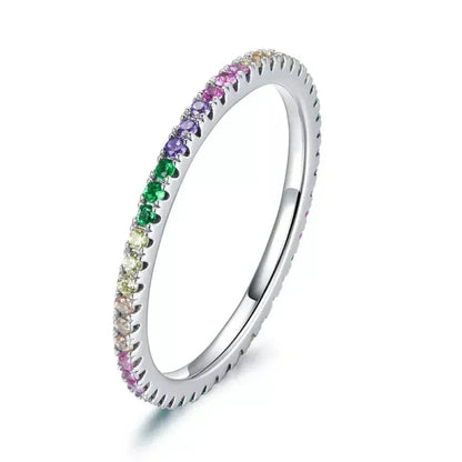 Bague Bande Arc-en-ciel en Argent Sterling 925 avec Zircones Cubiques