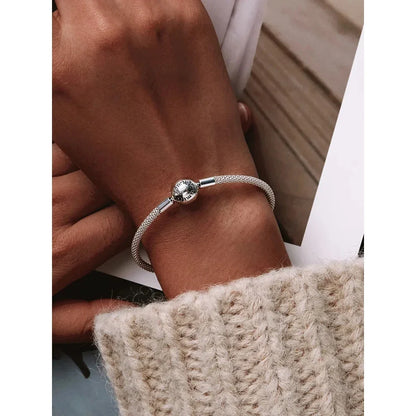 Bracelet de charme en mailles d'argent sterling – Perle « Amour éternel »