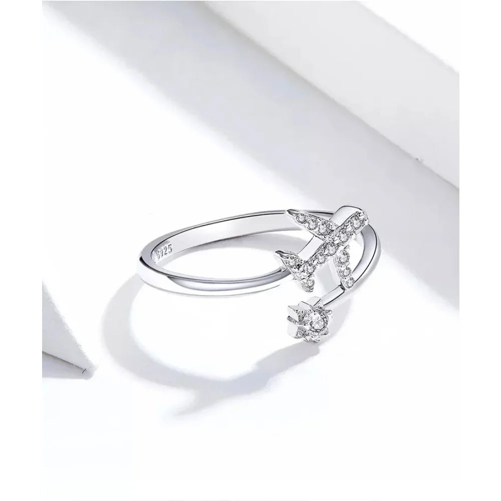 Bague ouverte en argent sterling 925 avec avion volant en zircone cubique