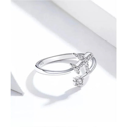 Bague ouverte en argent sterling 925 avec avion volant en zircone cubique