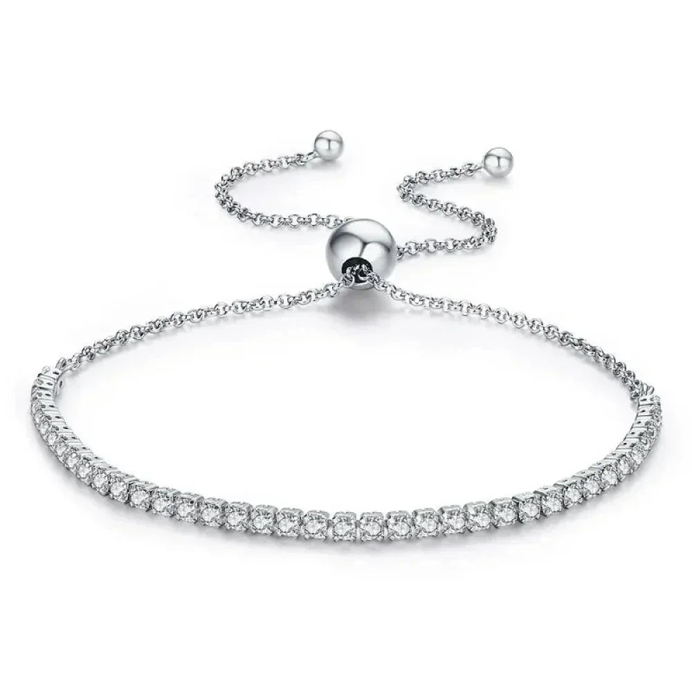 Bracelet de tennis en argent sterling avec oxydes de zirconium – Plaqué or 14K, réglable