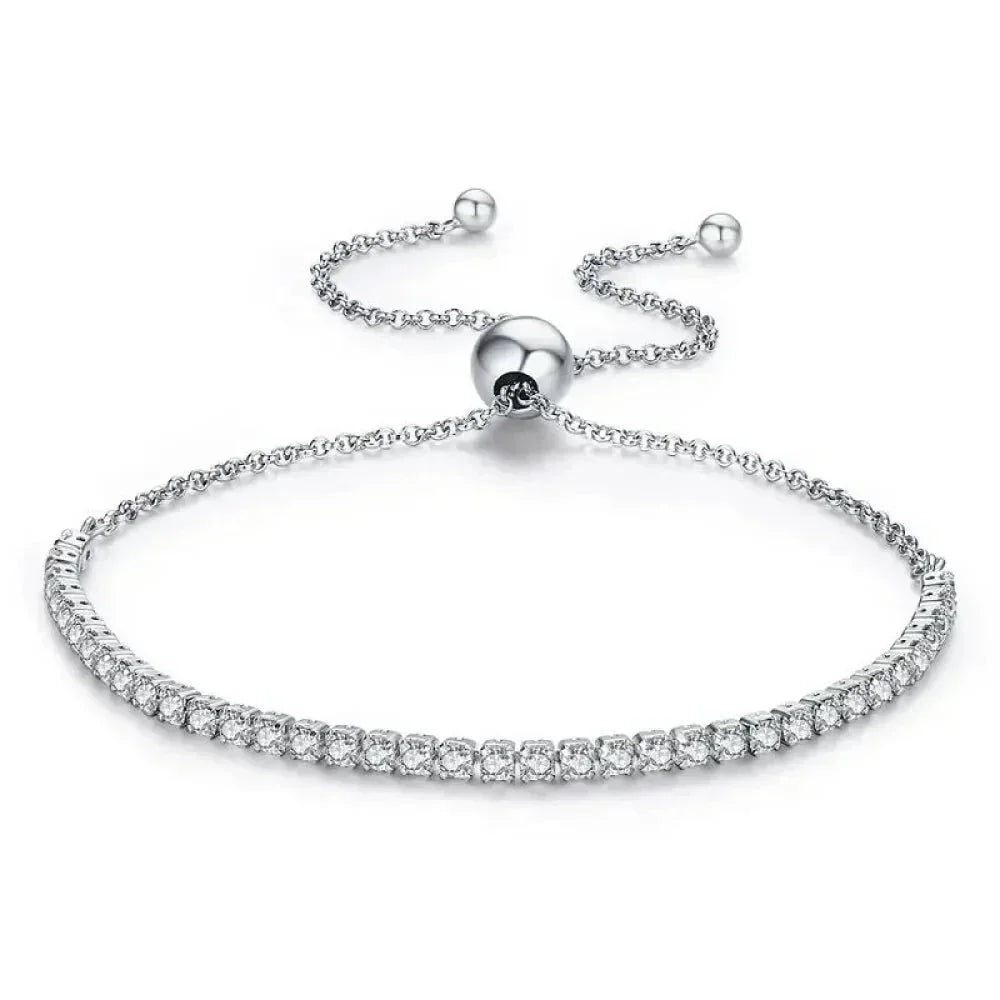 Bracelet de tennis en argent sterling avec oxydes de zirconium – Plaqué or 14K, réglable