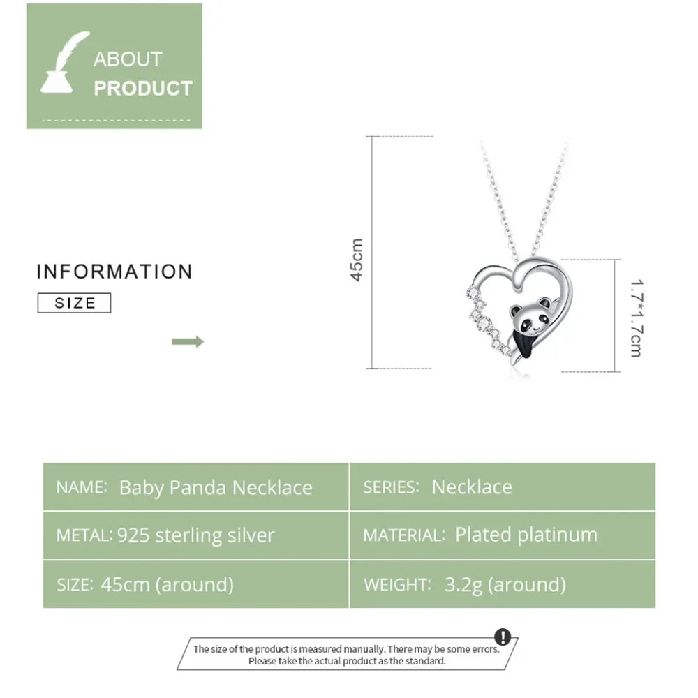 Collier Panda Bébé en Argent Sterling 925 avec Cristal | Pendentif Animal Mignon en Émail Chaîne Maillon | Cadeau pour Femme - 17.71'' Scn453