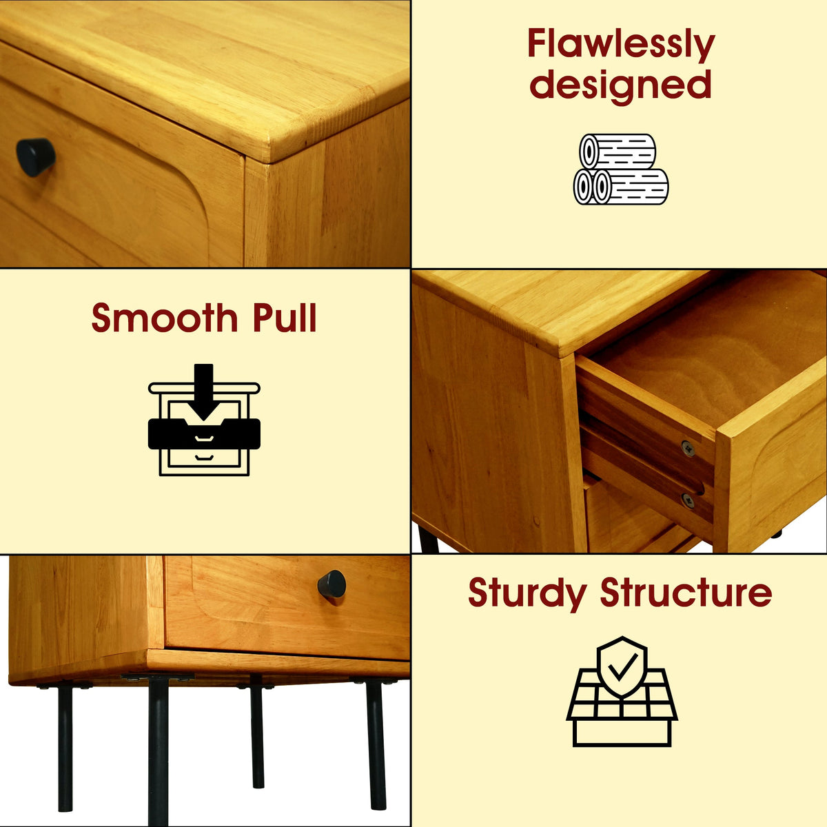 Savana Two Drawers Solid Wood Nightstand