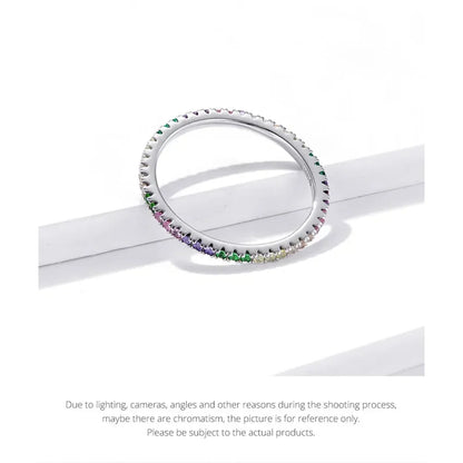Bague Bande Arc-en-ciel en Argent Sterling 925 avec Zircones Cubiques
