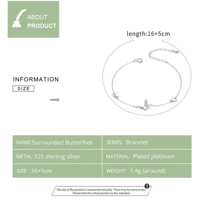 Bracelet de charme papillon en argent sterling – Réglable