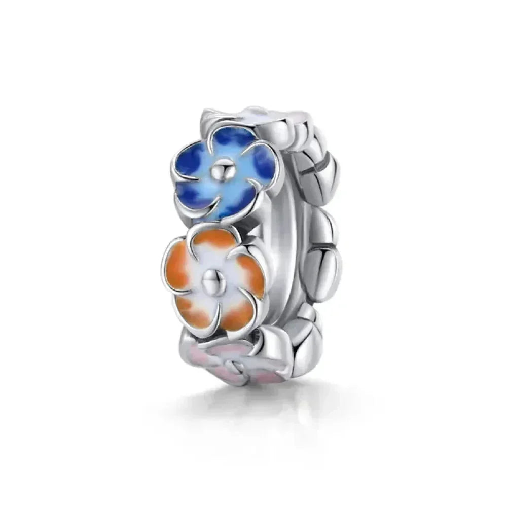 Pendentif en argent sterling 925 avec oiseaux colorés, fleurs, feuilles en oxyde de zirconium - Breloque pour bracelets et colliers