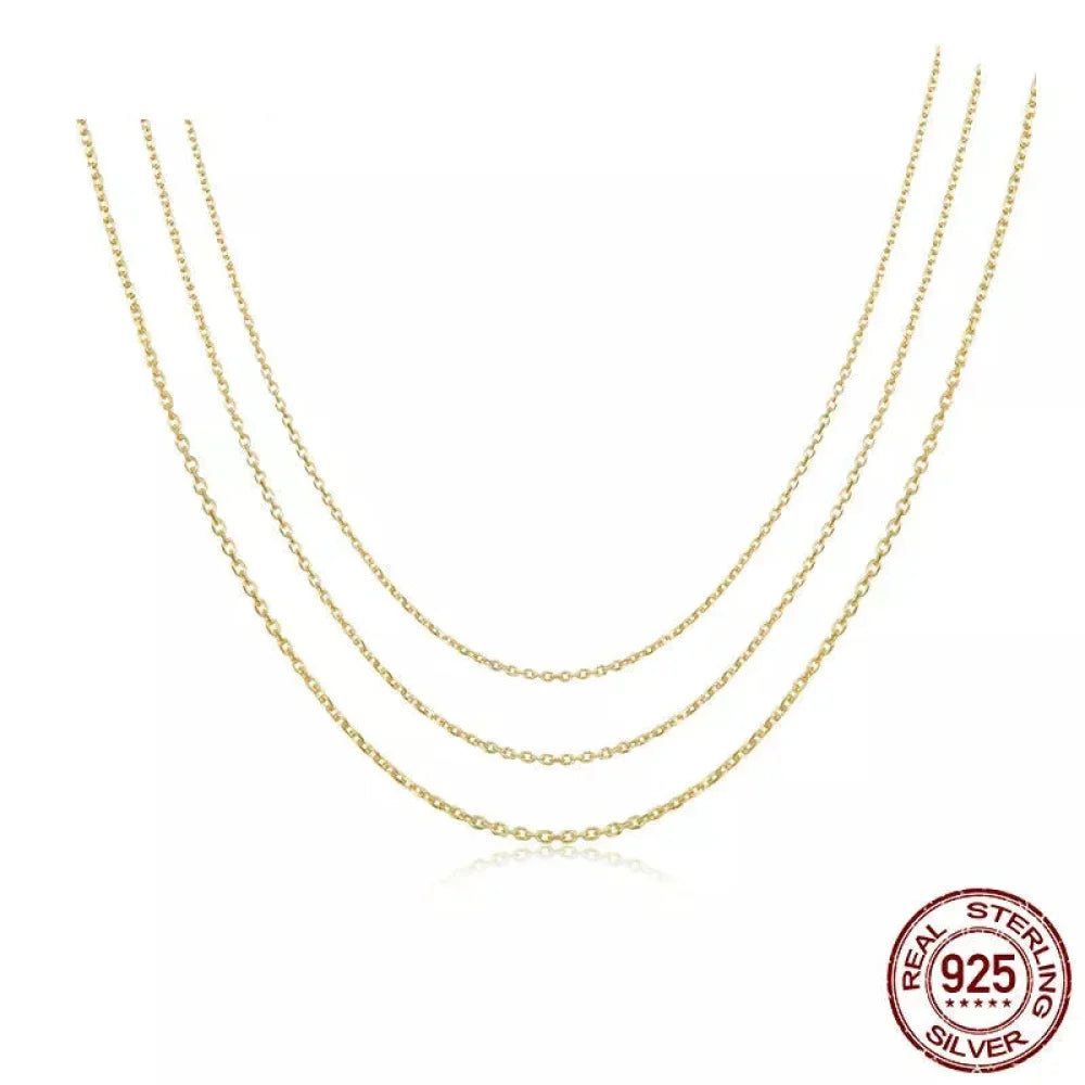 Collier chaîne basique en argent sterling 925 couleur or véritable - Sca016