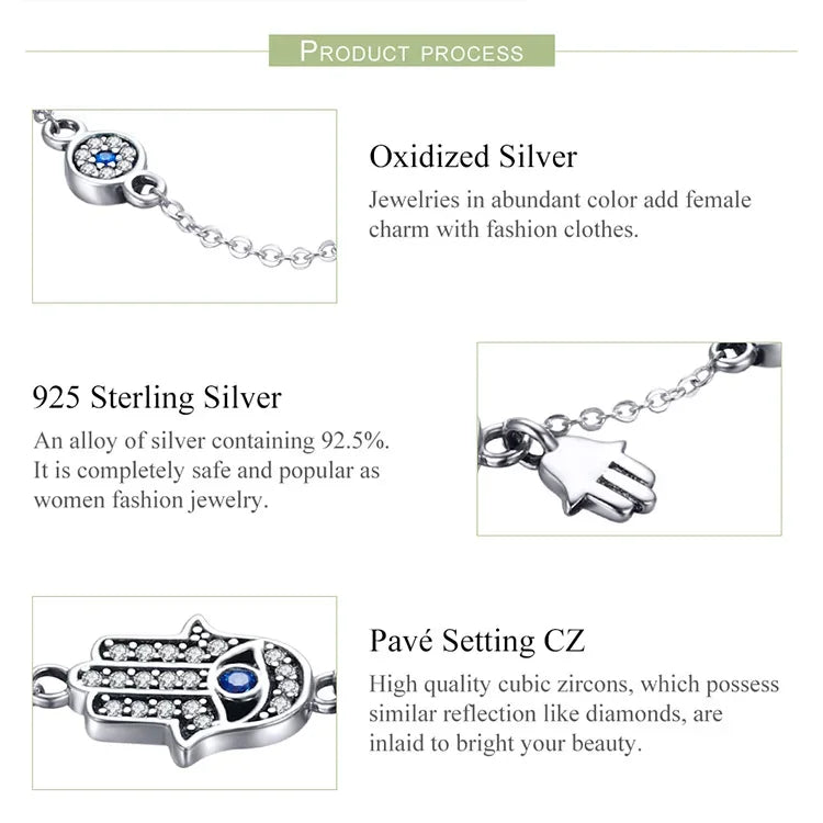 Bracelet breloque mauvais œil bleu en argent sterling – Fermoir mousqueton