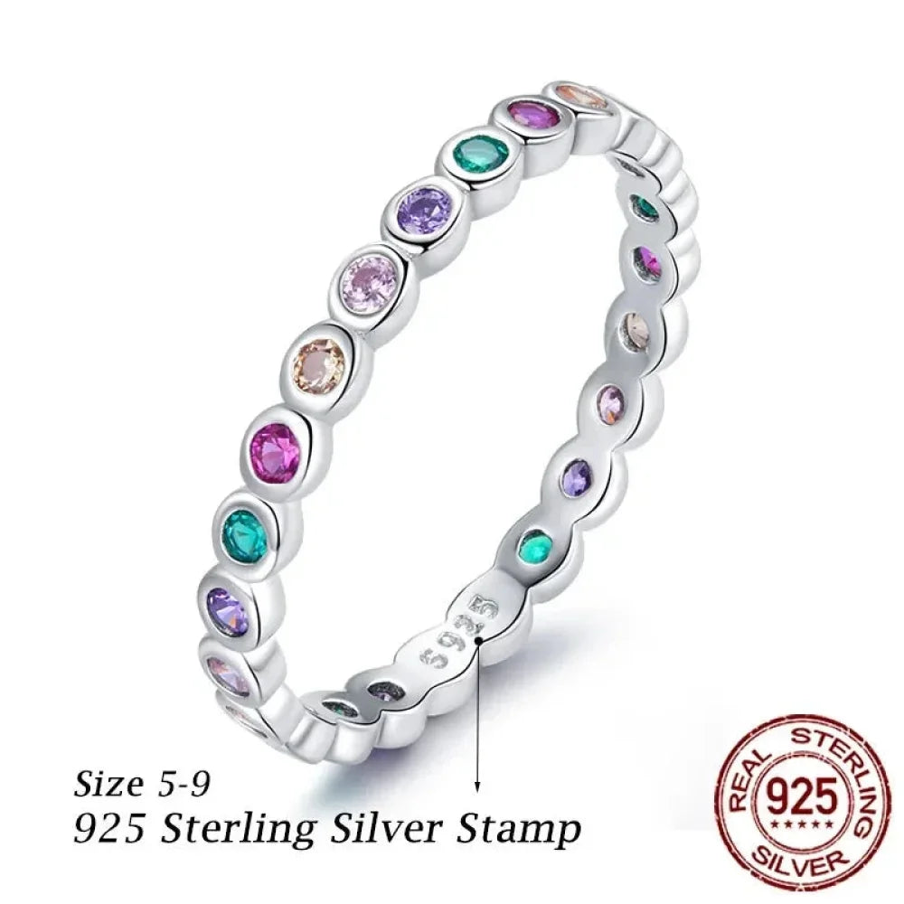 Bague Bande Arc-en-ciel en Argent Sterling 925 avec Zircones Cubiques