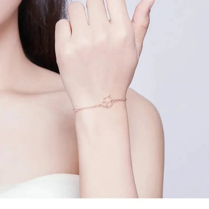Bracelet Chaîne Cœur Chat en Argent Sterling 925