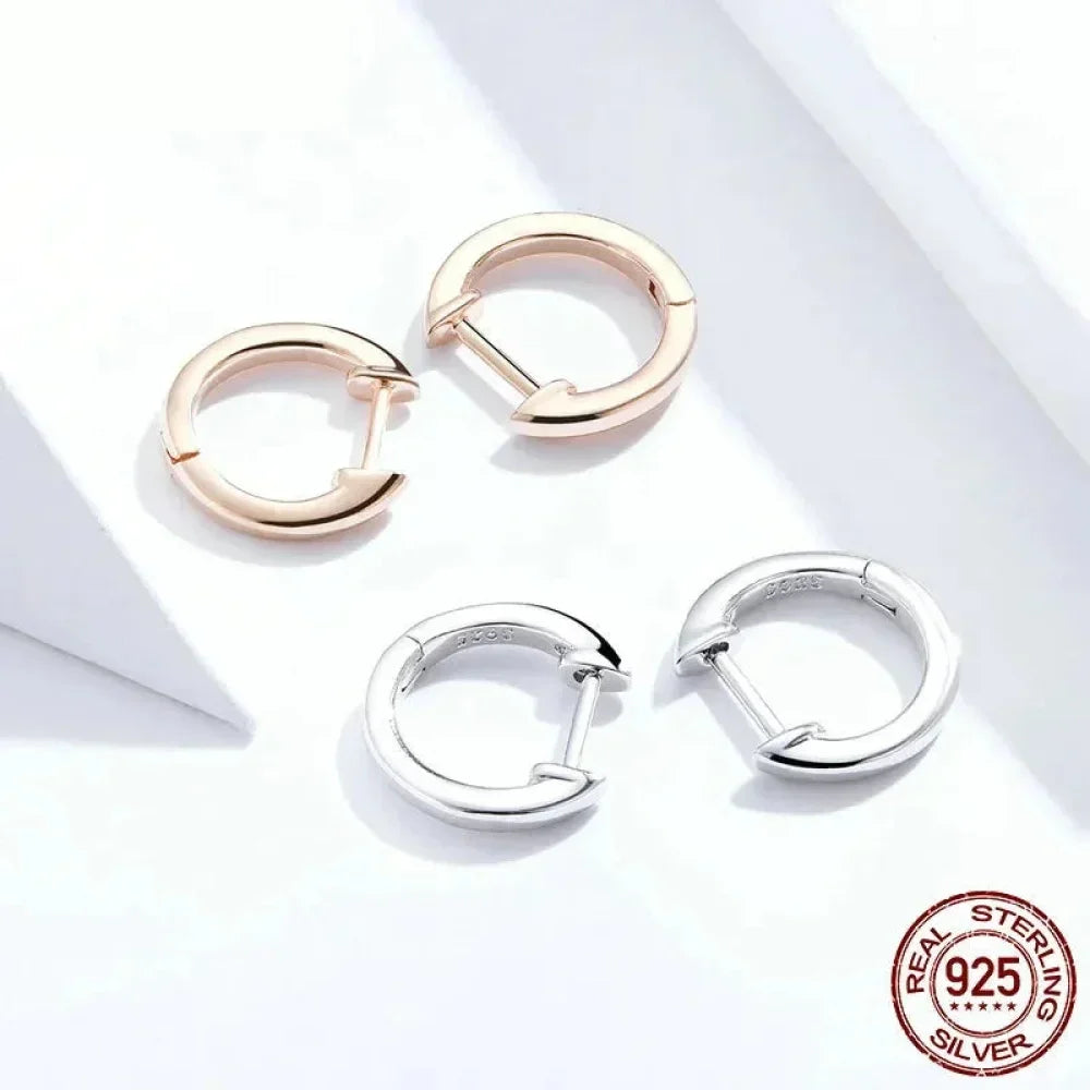 Boucles d'oreilles créoles en argent sterling véritable - Couleur or rose élégante - Bijoux de mode pour femmes SCE808