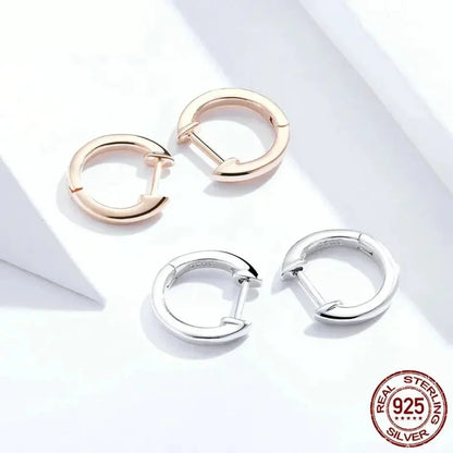 Boucles d'oreilles créoles en argent sterling véritable - Couleur or rose élégante - Bijoux de mode pour femmes SCE808