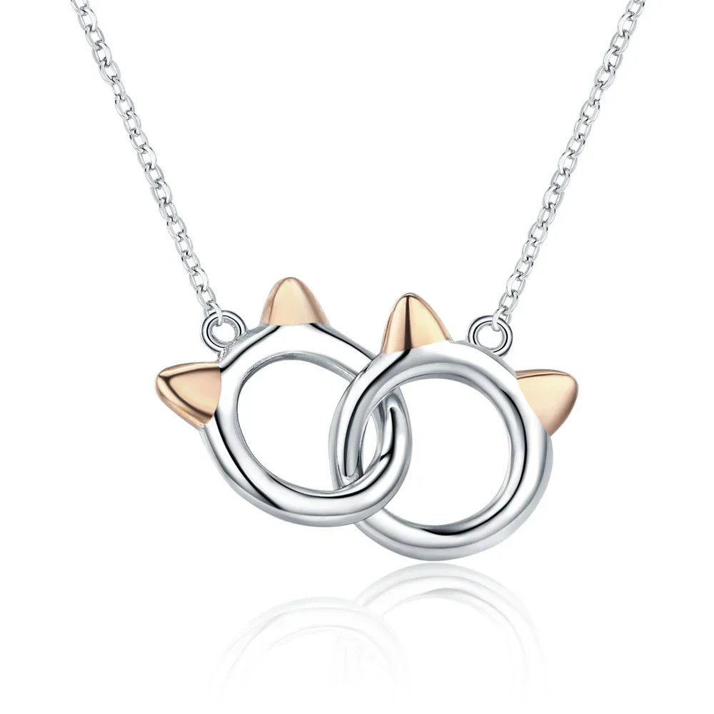 Cœurs connectés : Collier pendentif en argent sterling étoile/cœur/chat