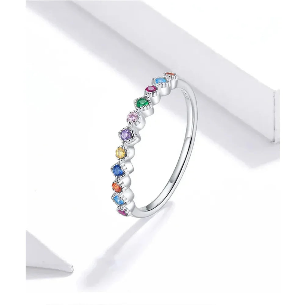 Bague Bande Arc-en-ciel en Argent Sterling 925 avec Zircones Cubiques