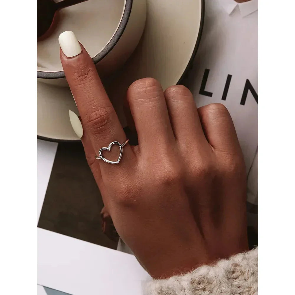 Bague minimale en argent sterling 925 en forme de cœur