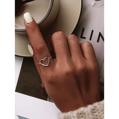Bague minimale en argent sterling 925 en forme de cœur