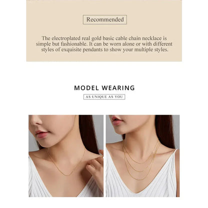 Collier chaîne basique en argent sterling 925 couleur or véritable - Sca016