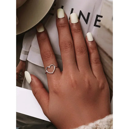 Bague minimale en argent sterling 925 en forme de cœur