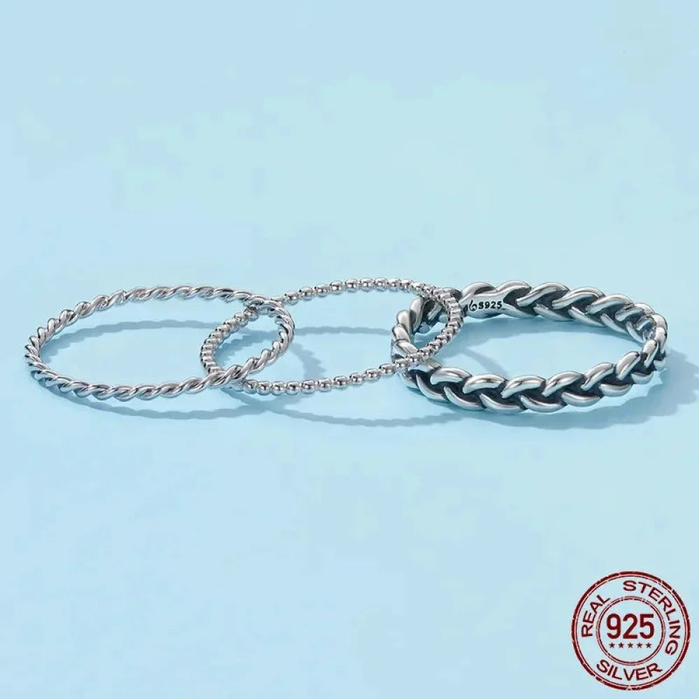 Bagues empilables en argent sterling 925 torsadées à texture tressée - Bijoux raffinés