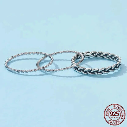 Bagues empilables en argent sterling 925 torsadées à texture tressée - Bijoux raffinés