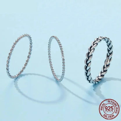 Bagues empilables en argent sterling 925 torsadées à texture tressée - Bijoux raffinés