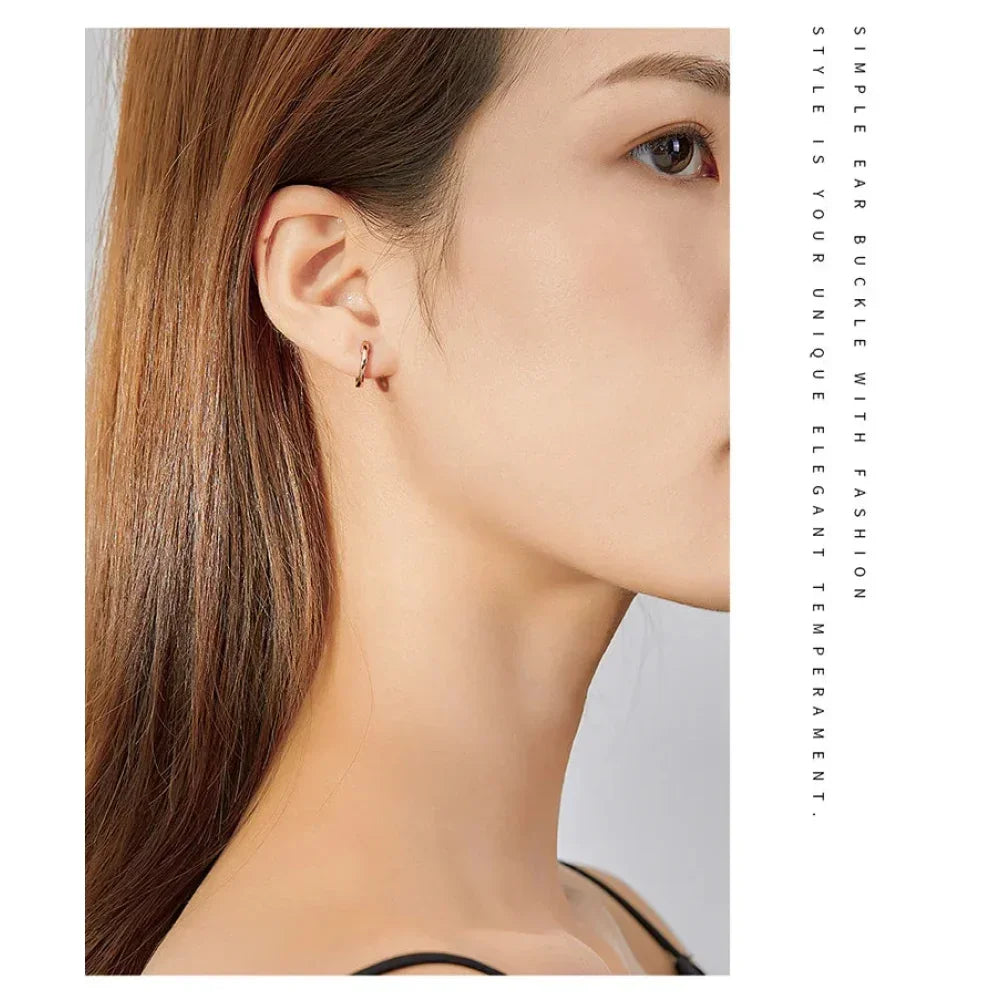 Boucles d'oreilles créoles en argent sterling véritable - Couleur or rose élégante - Bijoux de mode pour femmes SCE808