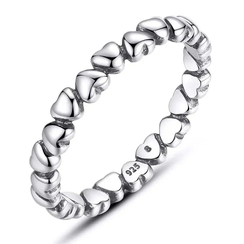 Bague en argent sterling 925 avec étoiles et cœurs
