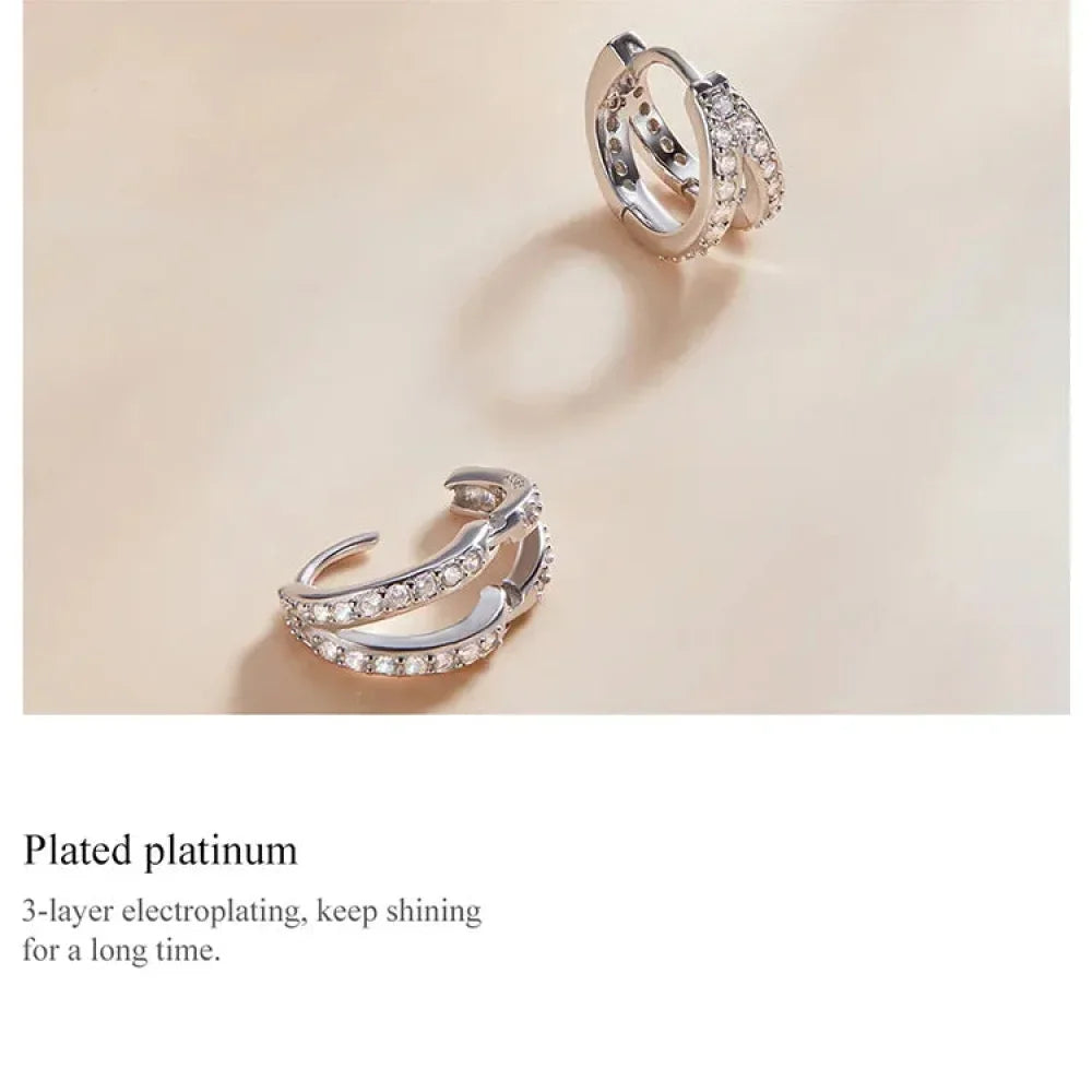 Boucles d'oreilles créoles doubles en argent sterling 925, avec géométrie élégante et cristal de zircon