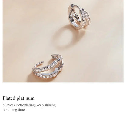Boucles d'oreilles créoles doubles en argent sterling 925, avec géométrie élégante et cristal de zircon