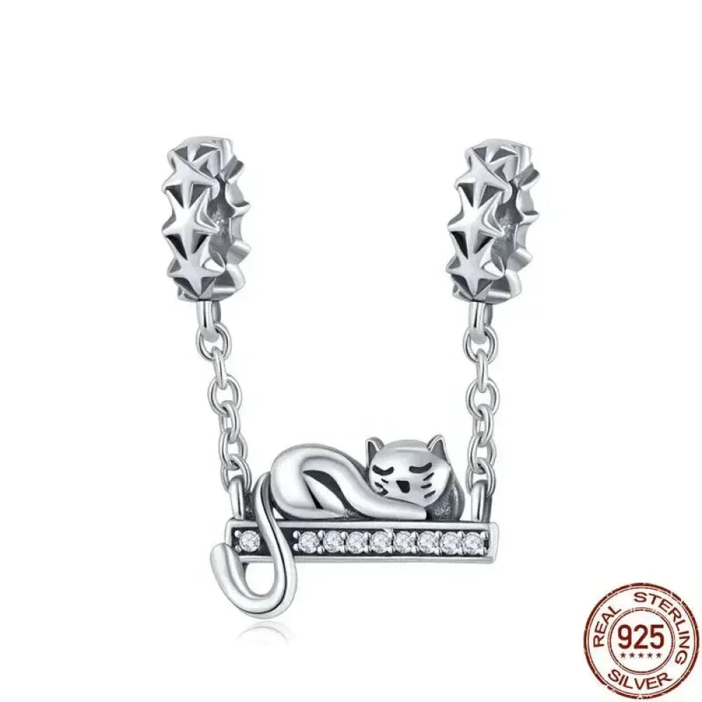 Parfaitement Céleste : adorable breloque étoile chat (argent 925)