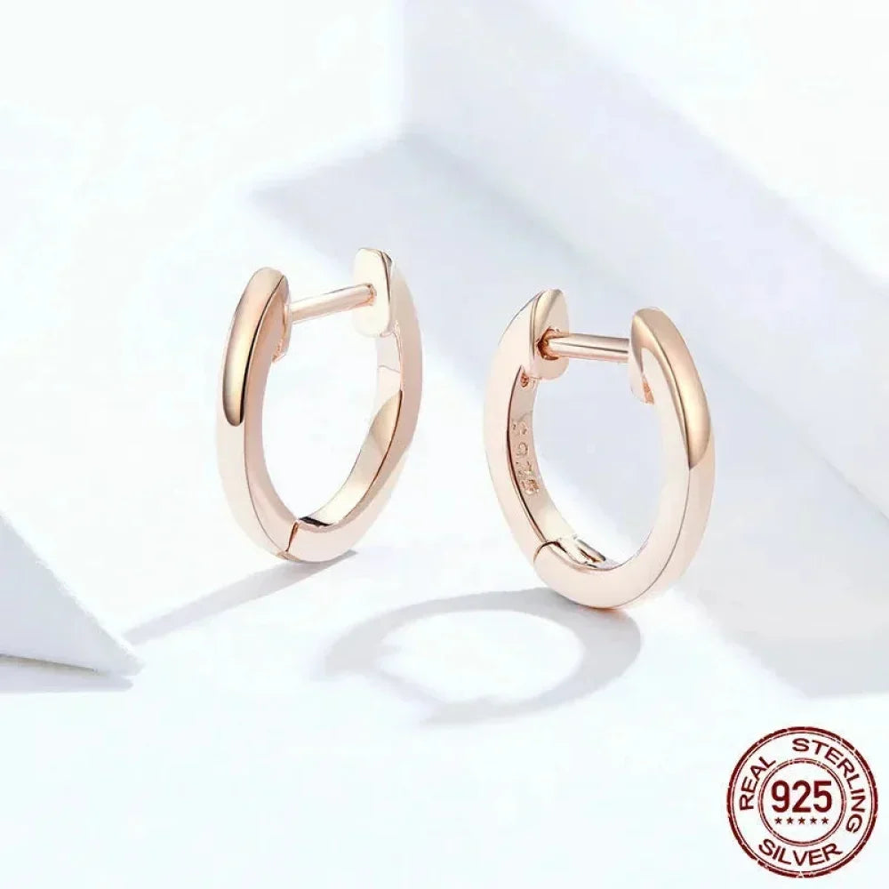 Boucles d'oreilles créoles en argent sterling véritable - Couleur or rose élégante - Bijoux de mode pour femmes SCE808