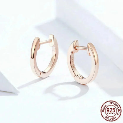 Boucles d'oreilles créoles en argent sterling véritable - Couleur or rose élégante - Bijoux de mode pour femmes SCE808