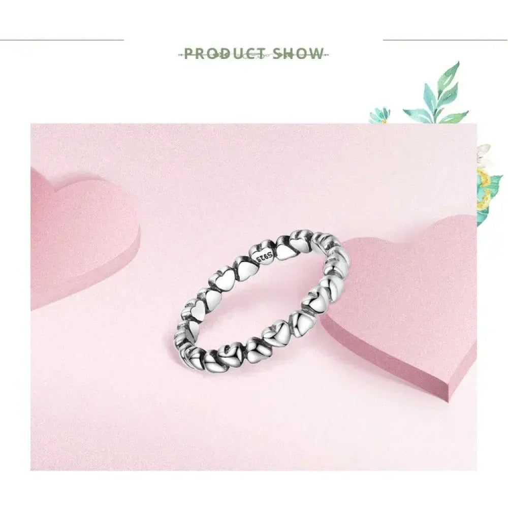 Bague en argent sterling 925 avec étoiles et cœurs
