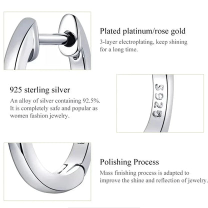 Boucles d'oreilles créoles en argent sterling véritable - Couleur or rose élégante - Bijoux de mode pour femmes SCE808