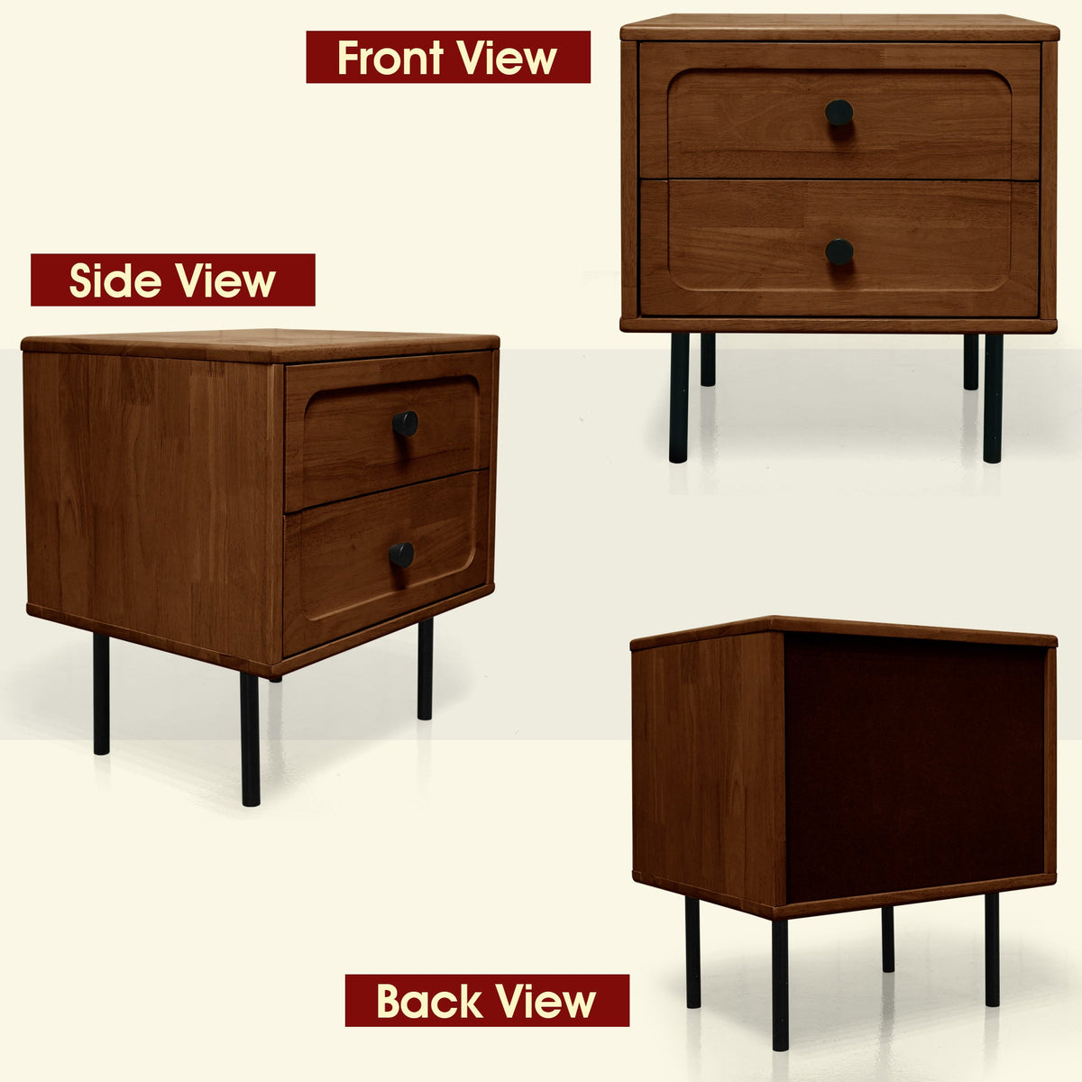 Savana Two Drawers Solid Wood Nightstand