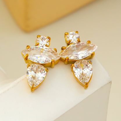 HAMPTONS: Boucles d'oreilles clous Zircone (CZ) Radiance Trio en or